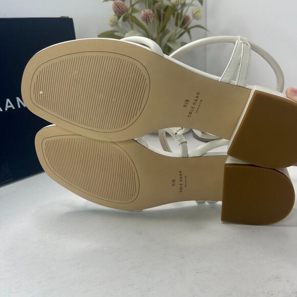 Cole Haan Calli Thong Block Heel Slip On Sandal Egret Leather Women 9.5 Tried On - Picture 10 of 11
